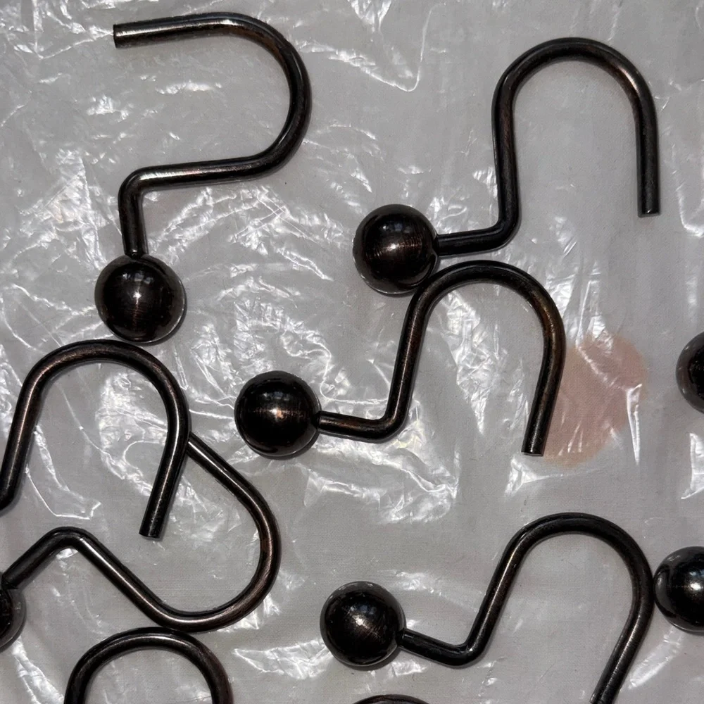 Black Metal heavy shower Curtain Hooks dark silver grey heavy duty set of 12